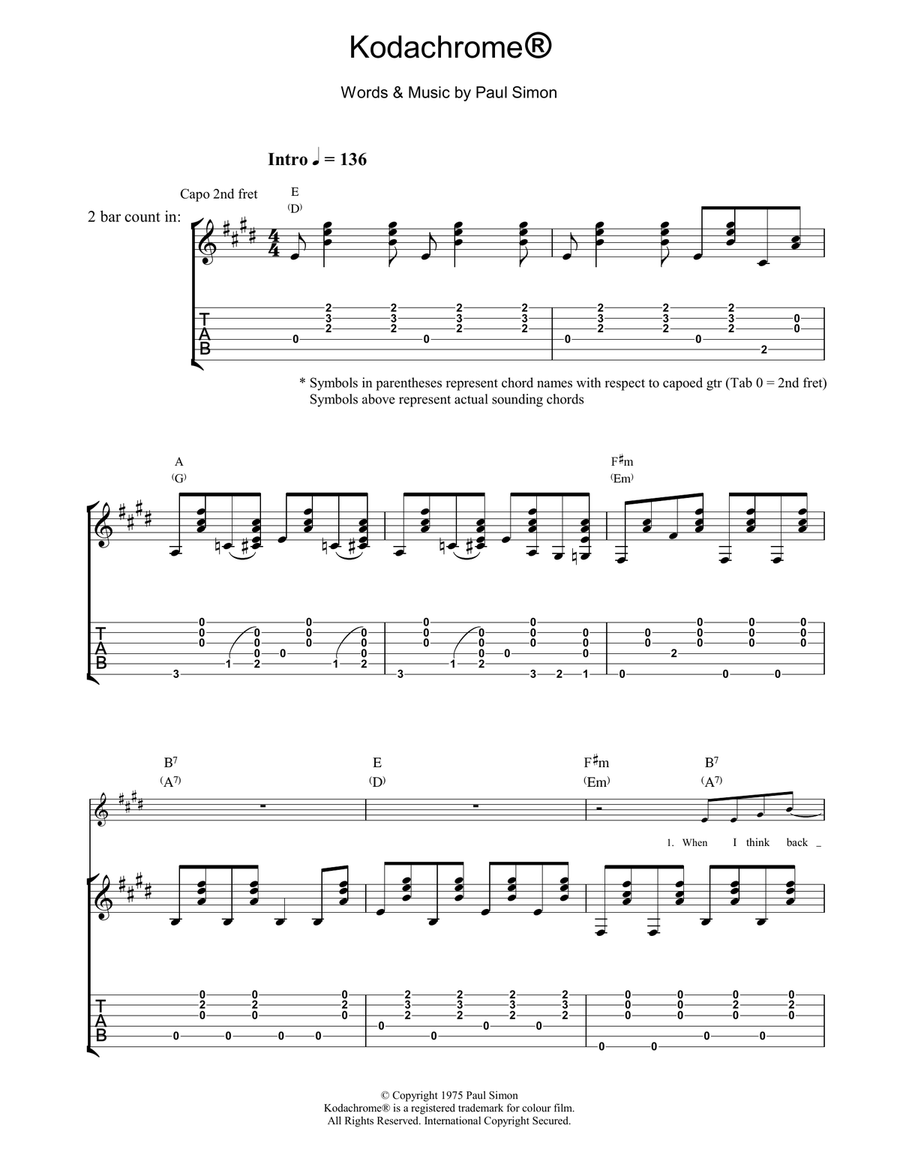 Kodachrome Acoustic Guitar scores gallery preview page 1