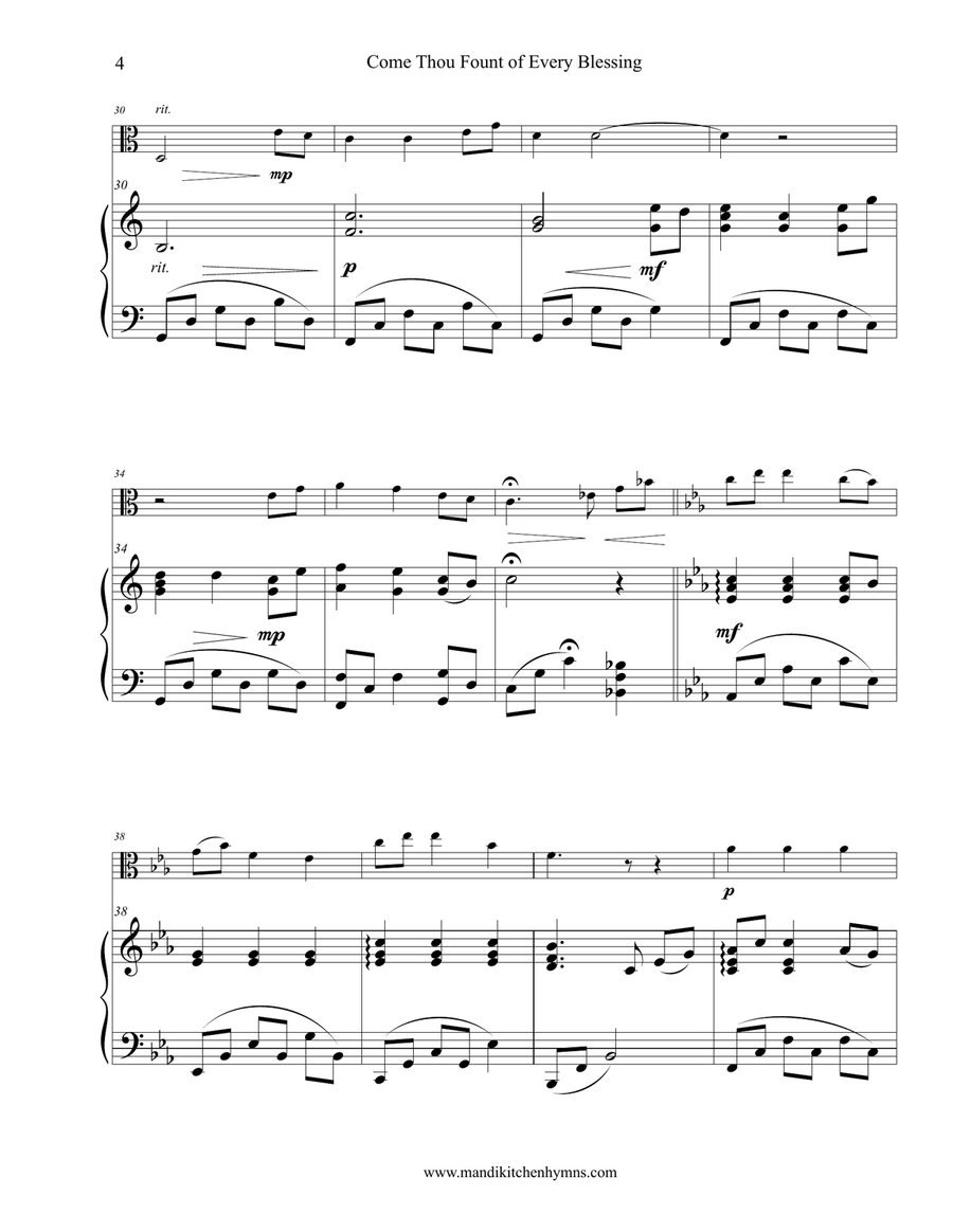 Come Thou Fount of Every Blessing Viola & Piano Duet Viola scores gallery preview page 4