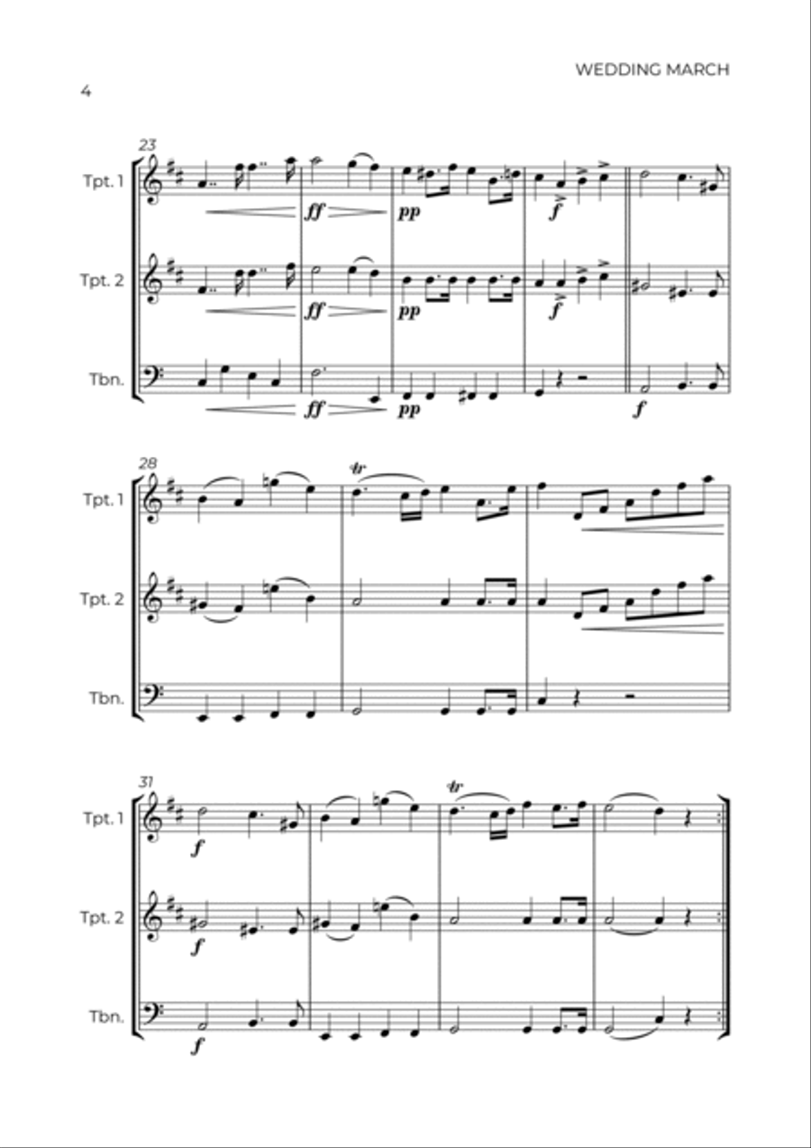 WEDDING MARCH - MENDELSSOHN - BRASS TRIO (TRUMPET 1, TRUMPET 2 & TROMBONE) Brass Trio scores gallery preview page 4