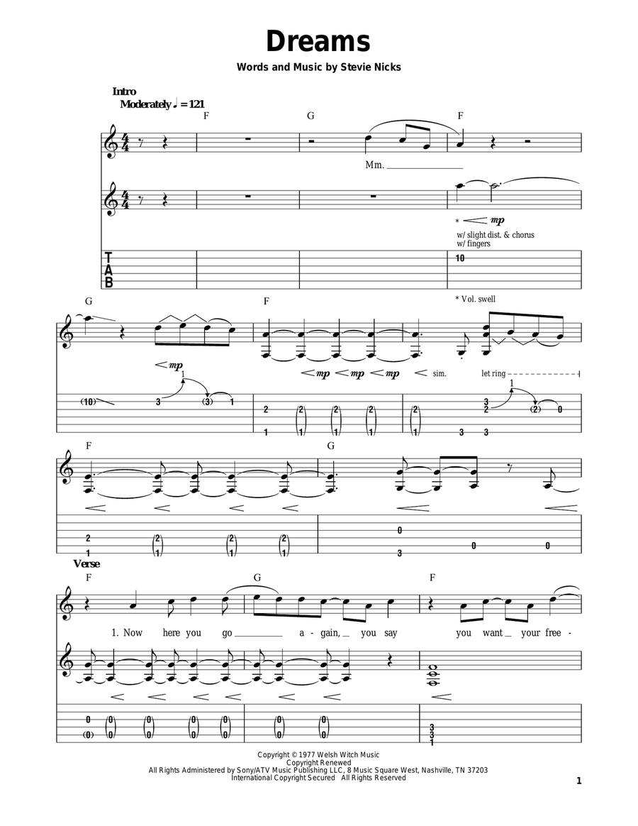 Dreams Acoustic Guitar scores gallery preview page 1