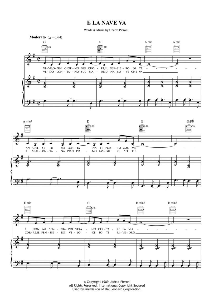 E la nave va Piano, Vocal, Guitar scores gallery preview page 1