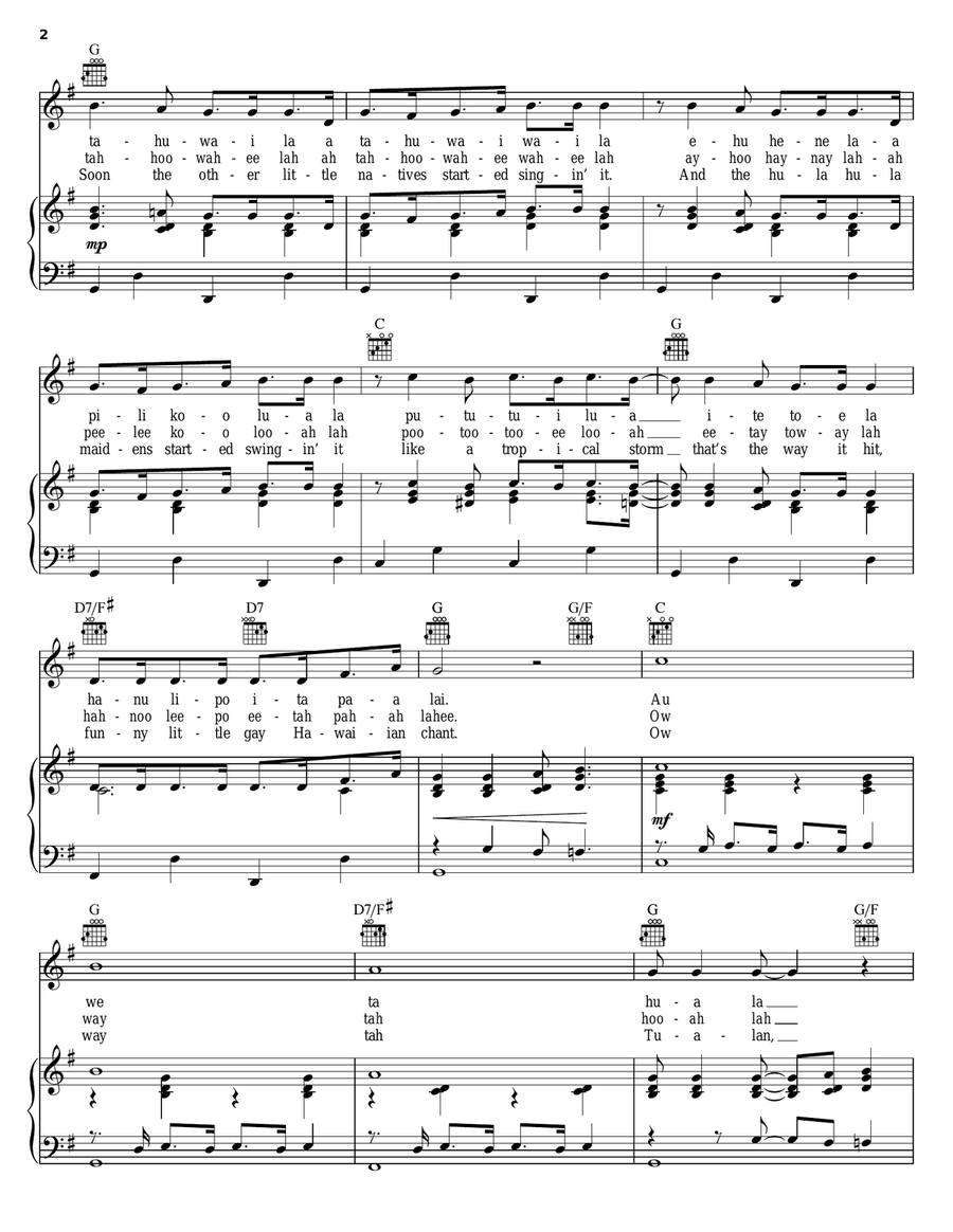 Hawaiian War Chant Piano, Vocal, Guitar scores gallery preview page 2