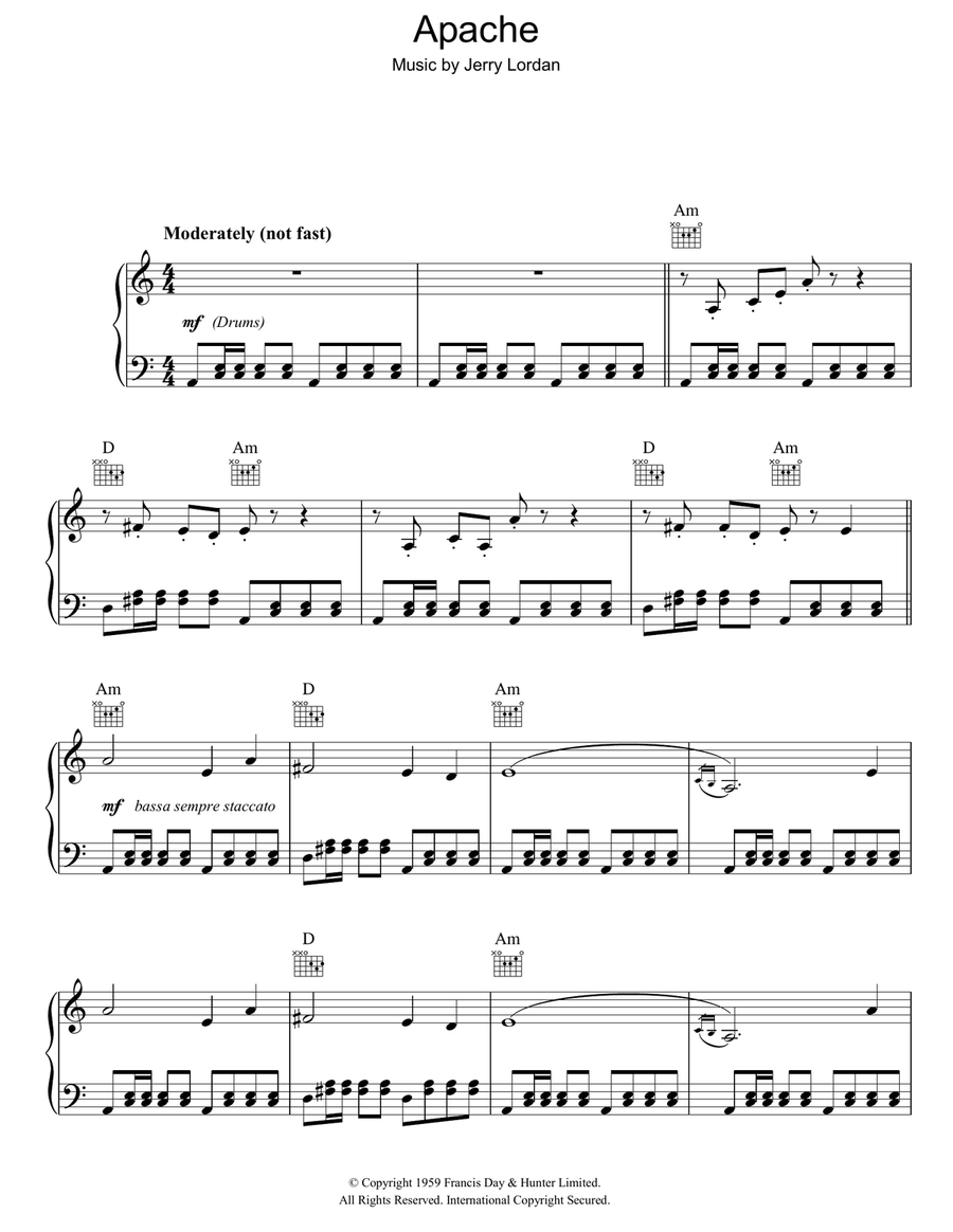 Apache Piano, Vocal, Guitar scores gallery preview page 1