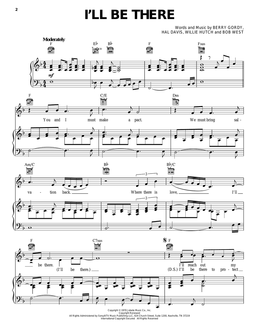 I'll Be There Piano, Vocal, Guitar scores gallery preview page 1