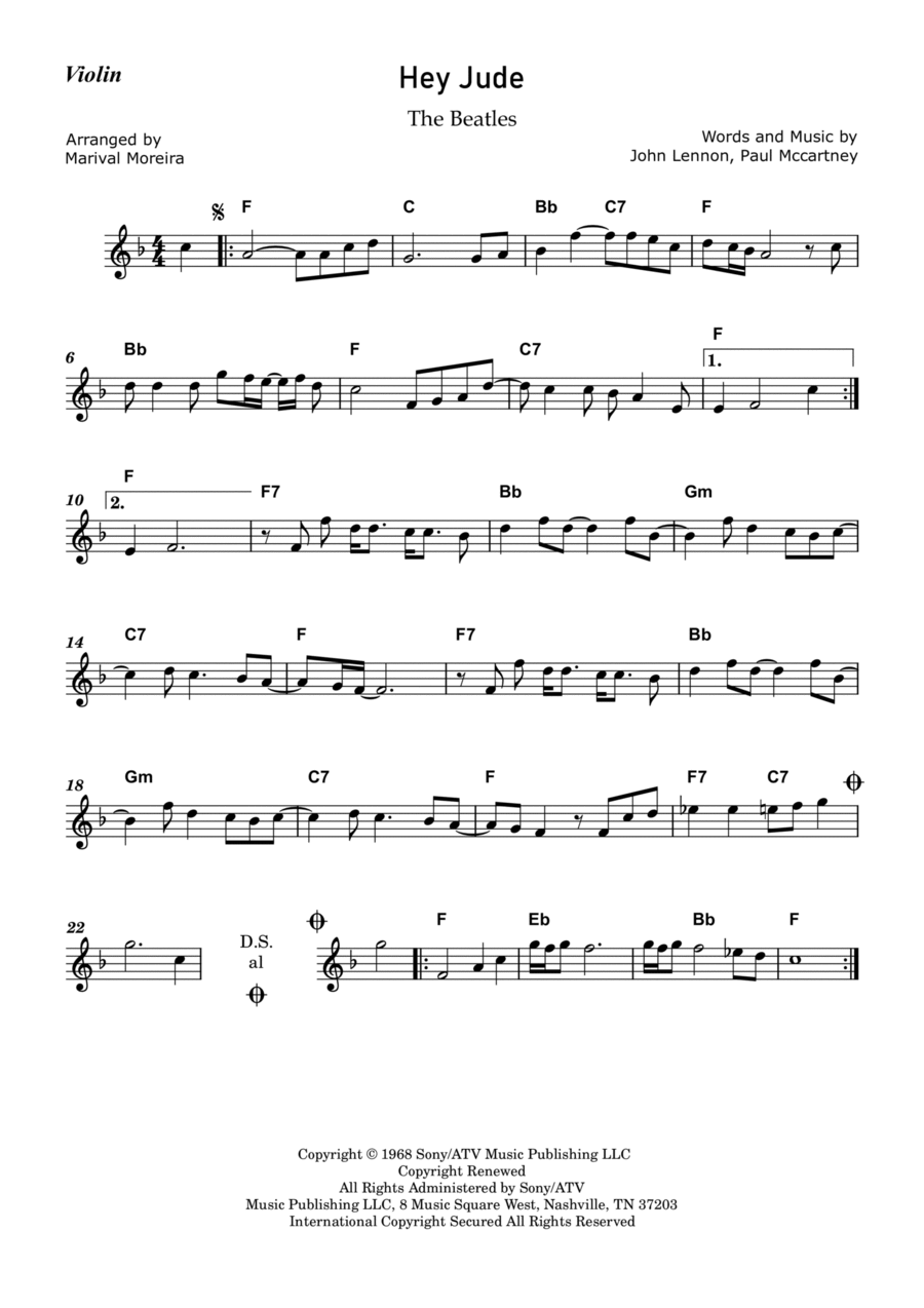 Hey Jude Hey Jude Violin Solo scores gallery preview page 1
