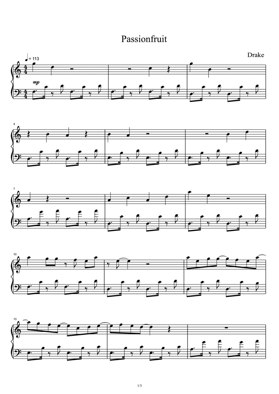 Passionfruit Piano Solo scores gallery preview page 1