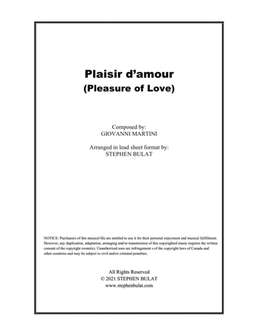 Plaisir d'amour (Pleasure of Love) - Lead sheet (key of F)