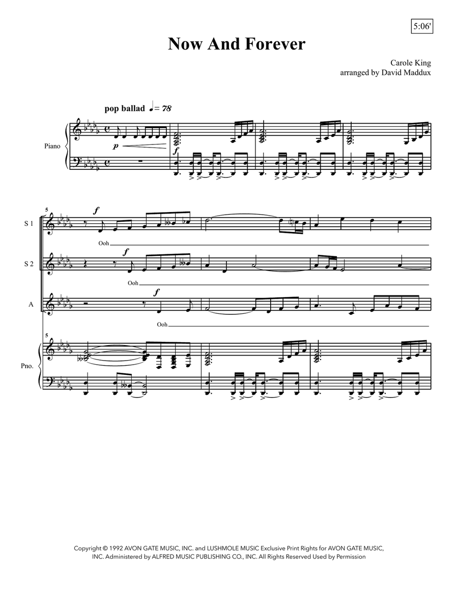 Now And Forever by Carole King SSAA - Digital Sheet Music