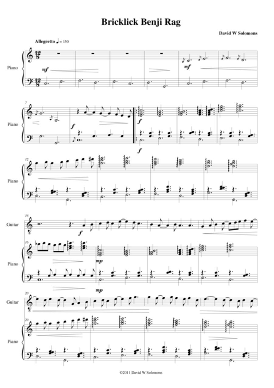 Bricklick Benji Rag Bricklick Benji Rag Classical Guitar scores gallery preview page 1
