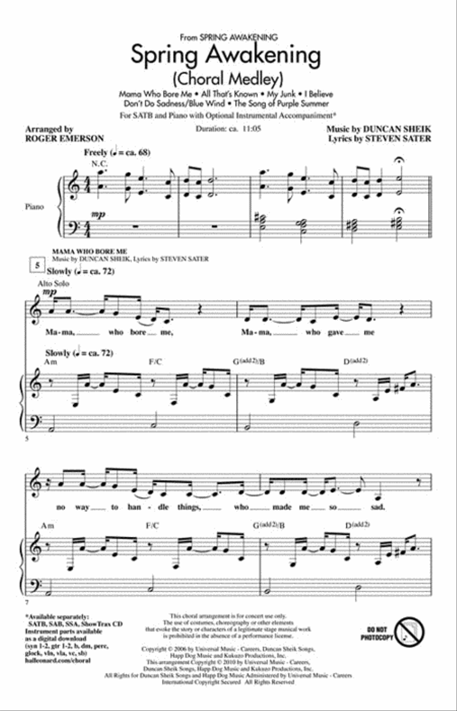 Spring Awakening (Choral Medley) 4-Part scores gallery preview page 2