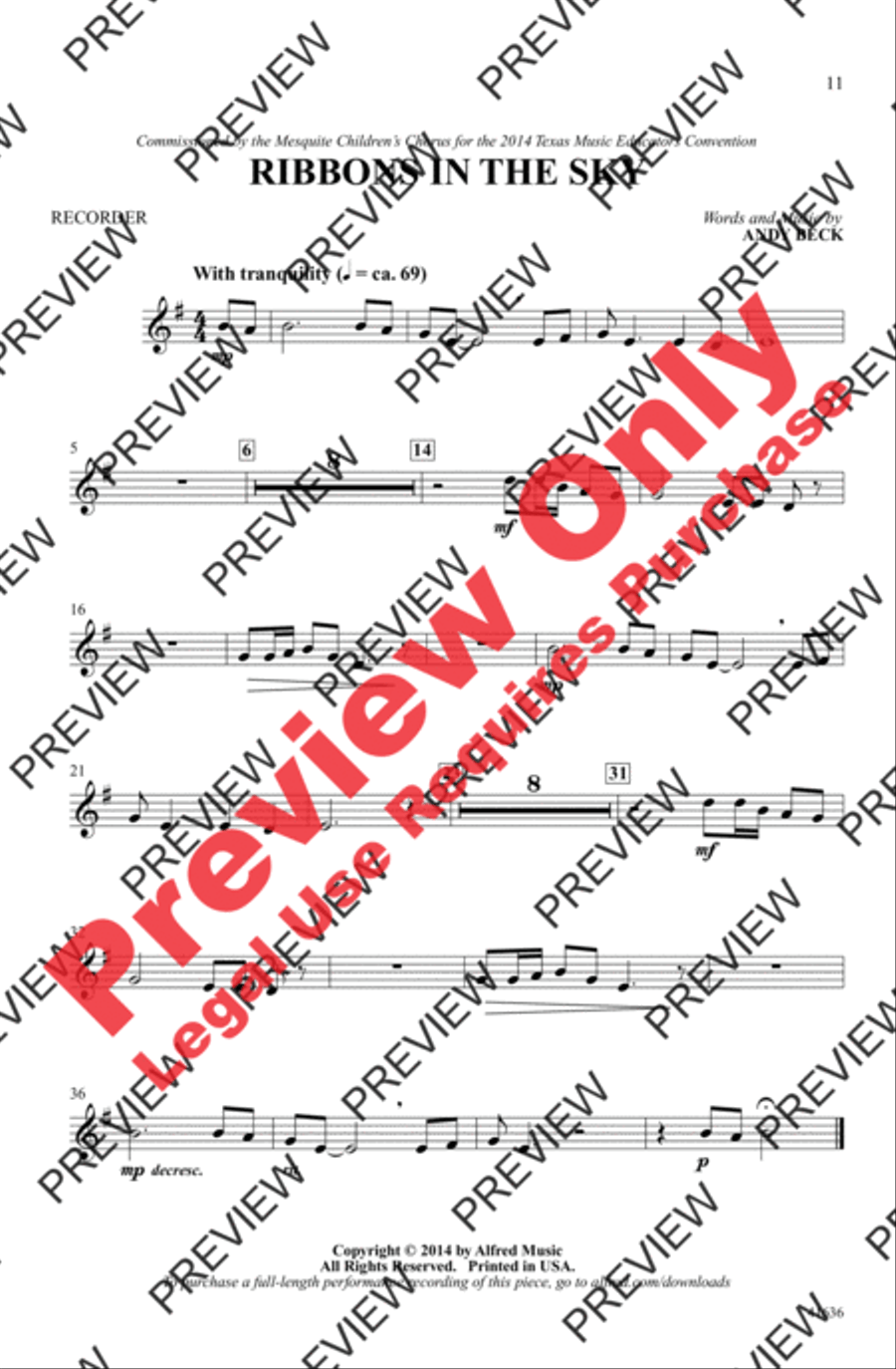 Ribbons in the Sky Ribbons in the Sky 2-Part scores gallery preview page 11