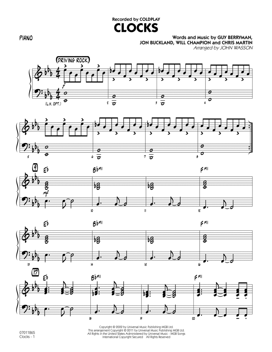 Clocks - Piano Jazz Ensemble scores gallery preview page 1