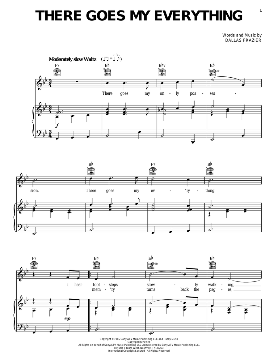 There Goes My Everything Piano, Vocal, Guitar scores gallery preview page 1
