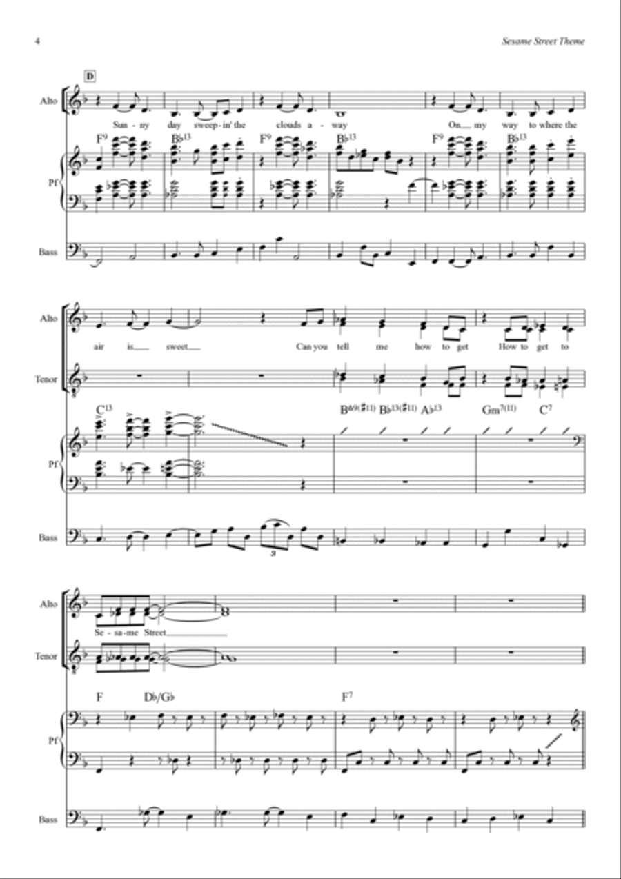 Sesame Street Theme Piano, Vocal, Guitar scores gallery preview page 4