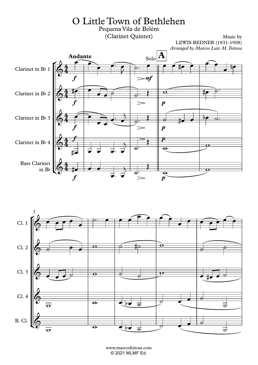 O Little Town of Bethlehem - Clarinet Quintet Clarinet Quintet scores gallery preview page 3