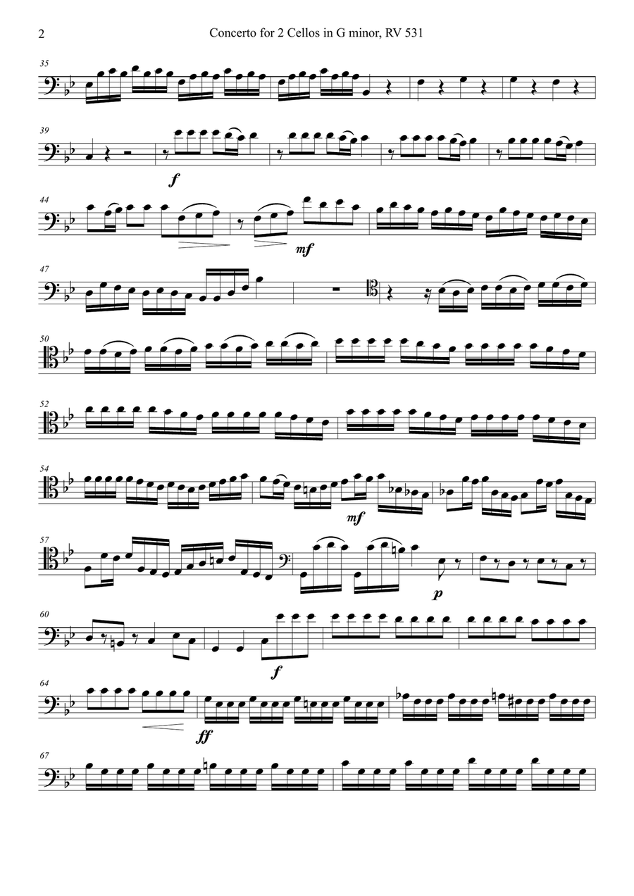 Concerto for 2 Cellos in G minor, RV 531 - Cello Trio String Trio scores gallery preview page 2