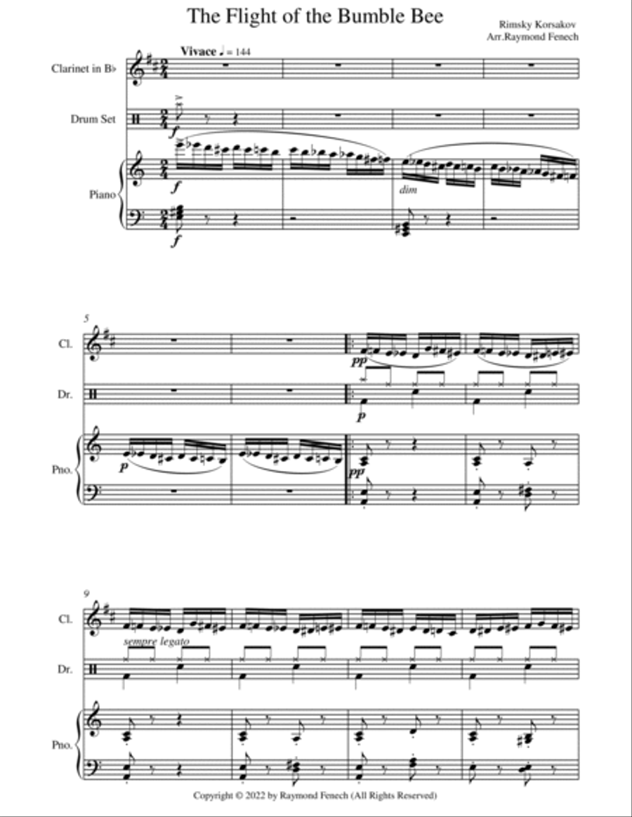 The Flight of the Bumble Bee - Rimsky Korsakov - for Bb Clarinet and Piano B-Flat Clarinet scores gallery preview page 4