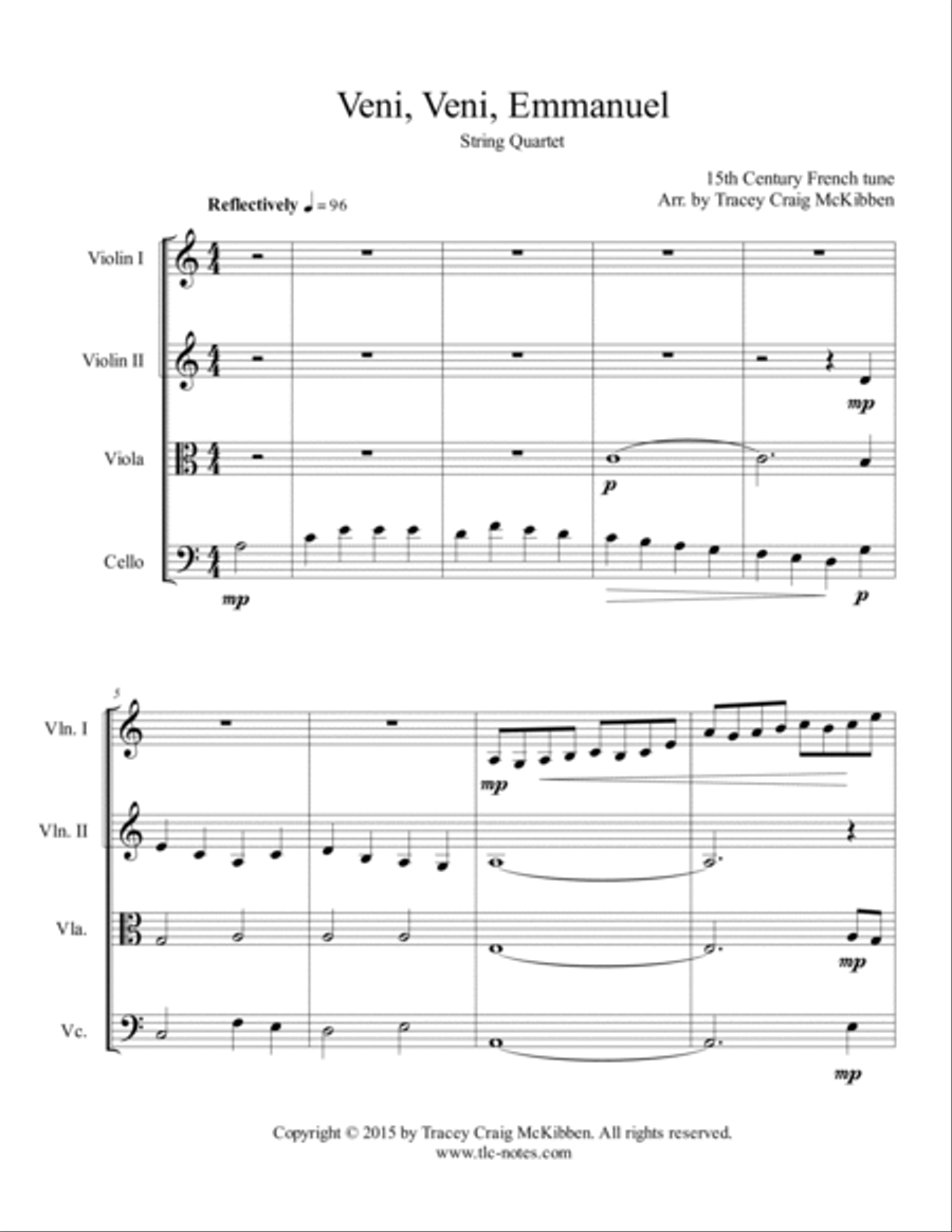 Veni, Veni, Emmanuel for String Quartet String Quartet scores gallery preview page 2