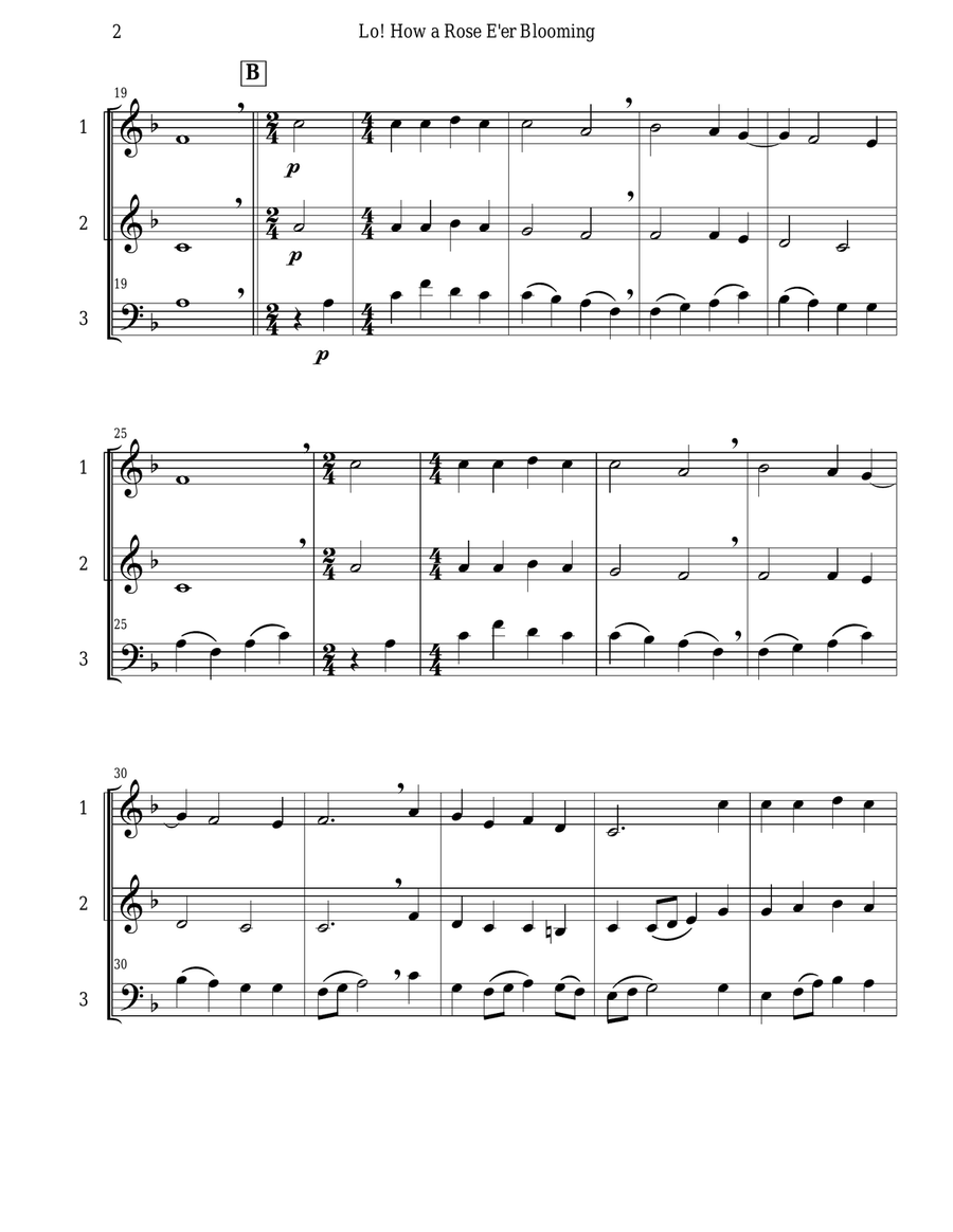 Lo! How a Rose E'er Blooming (Brass Trio) Brass Trio scores gallery preview page 3