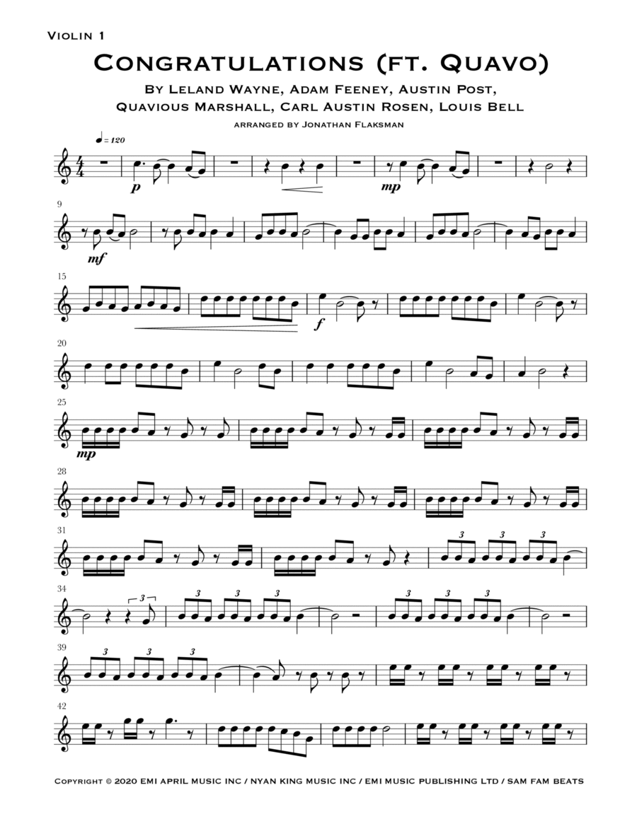 Congratulations (Ft. Quavo) String Quartet scores gallery preview page 1
