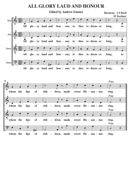All Glory Laud And Honour A Cappella SATB image number null