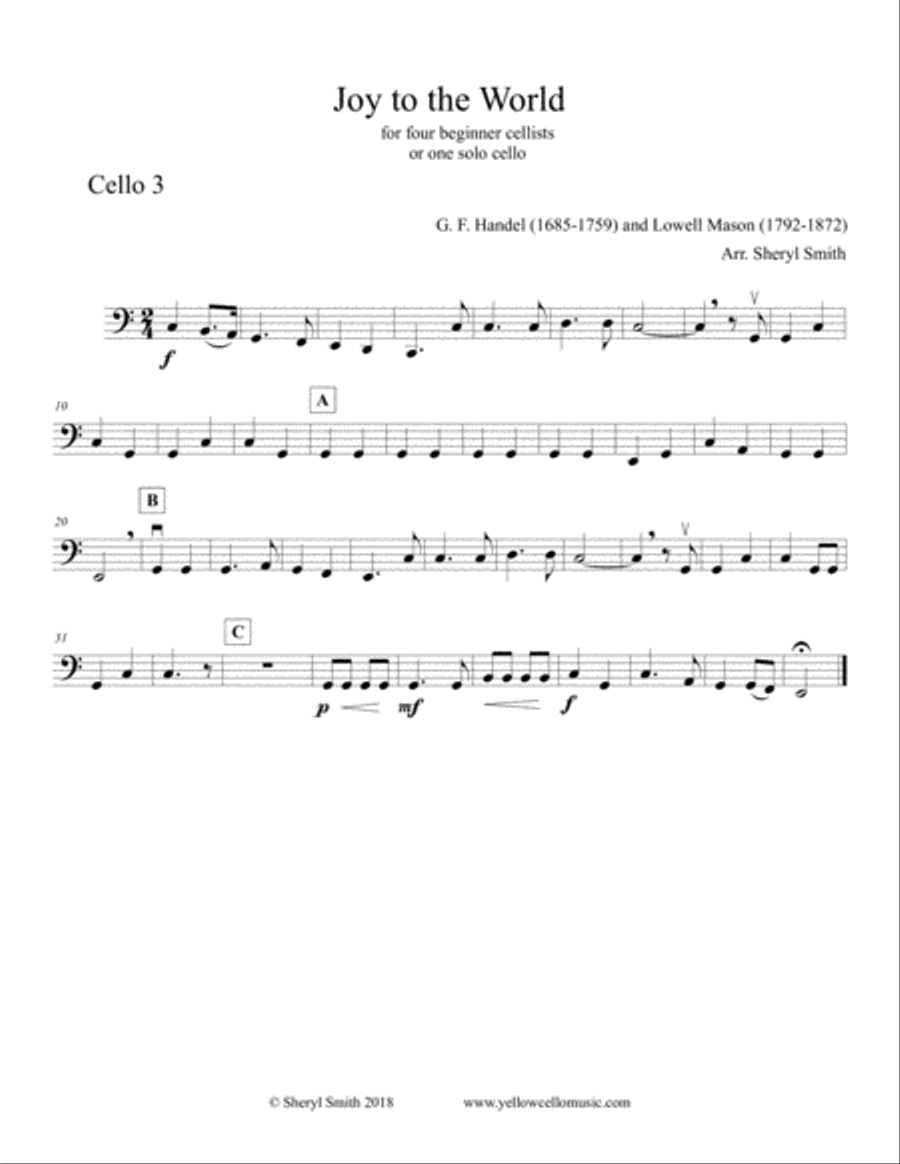 Beginner cello quartet Christmas music: Joy to the World, Adeste Fideles, Carol of the Bells, We Thr String Quartet scores gallery preview page 5