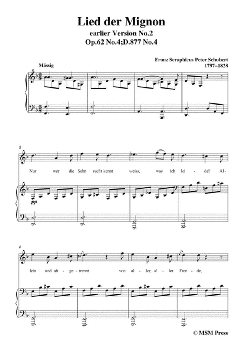 Schubert-Lied der Mignon (earlier Version 2),from 4 Gesänge aus 'Wilhelm Meister',in d minor image number null