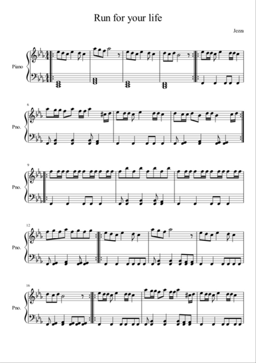 Run For Your Life Piano Solo - Digital Sheet Music
