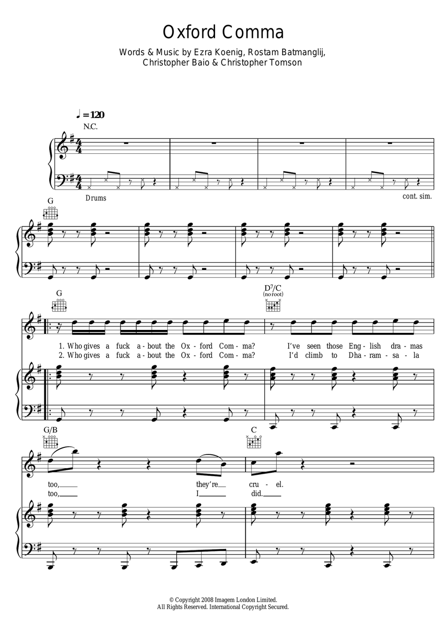 Oxford Comma Piano, Vocal scores gallery preview page 1