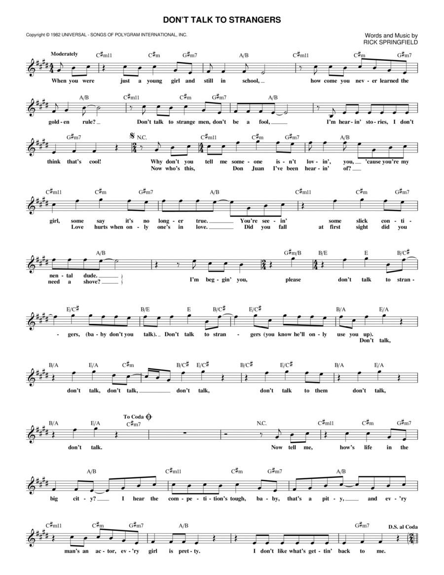Don't Talk To Strangers Piano scores gallery preview page 1