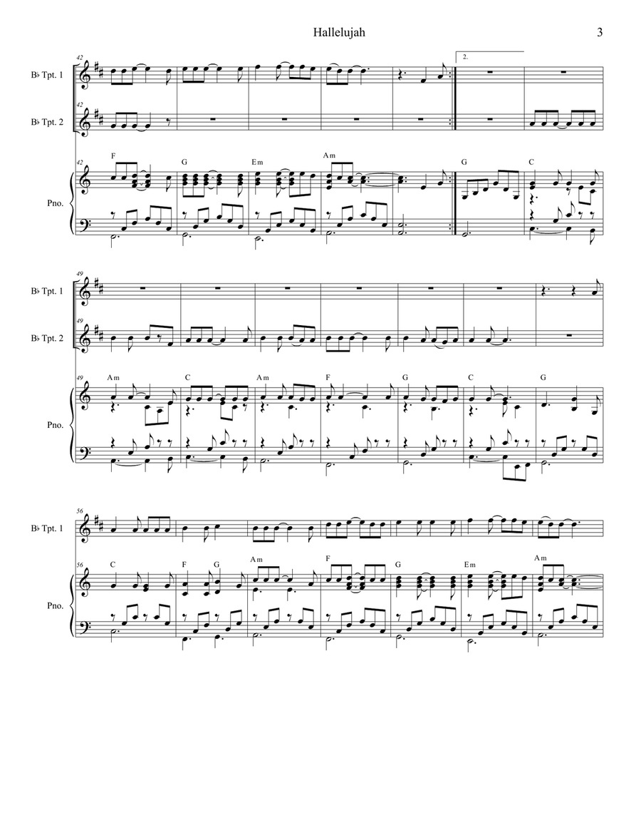 Hallelujah Trumpet Duet scores gallery preview page 3