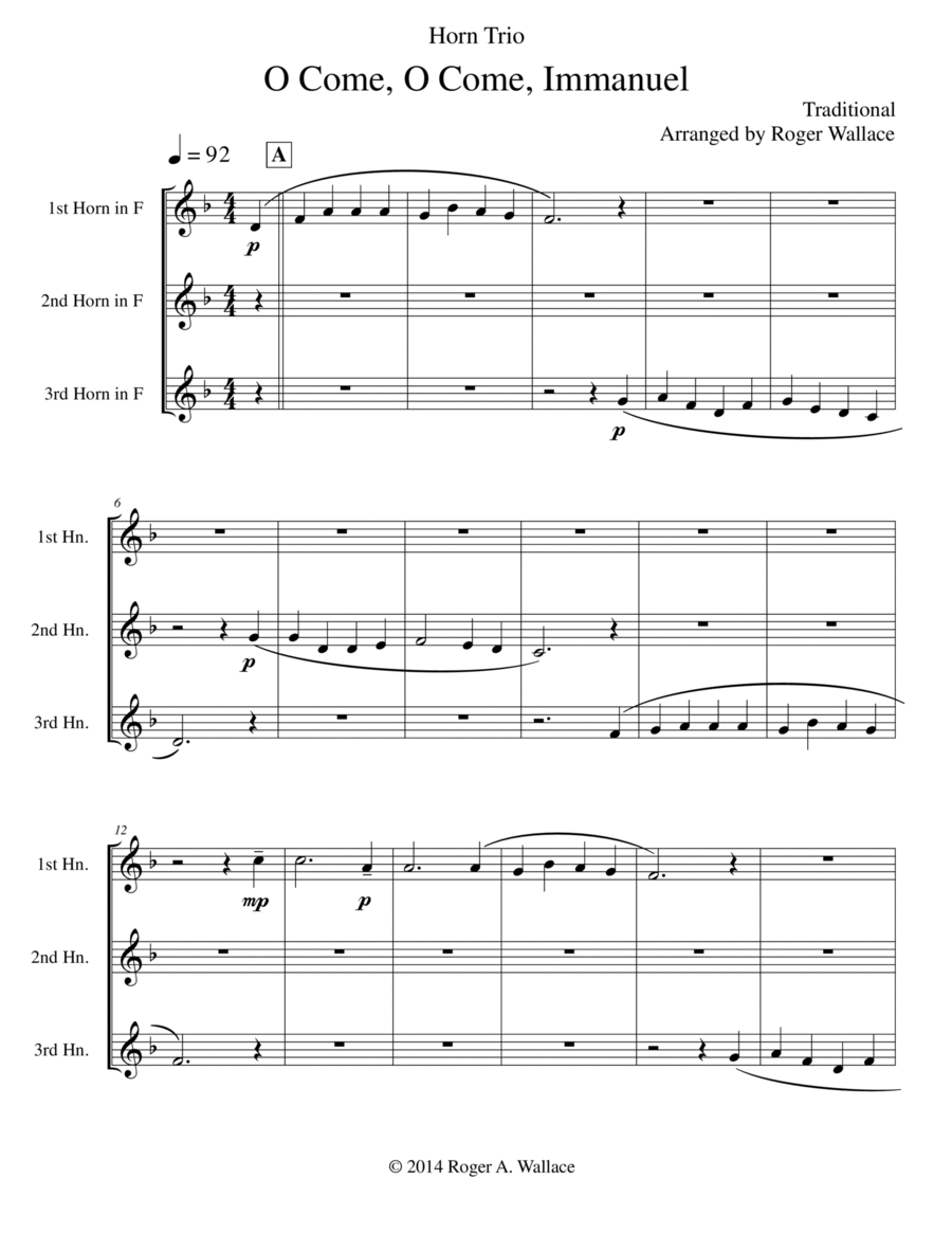 Immanuel (Emmanuel) - Horn Trio, O Come Brass Trio scores gallery preview page 1