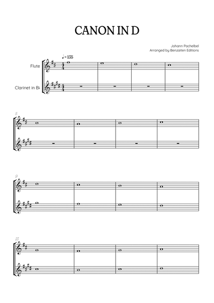 Pachelbel Canon in D • flute & clarinet duet sheet music image number null