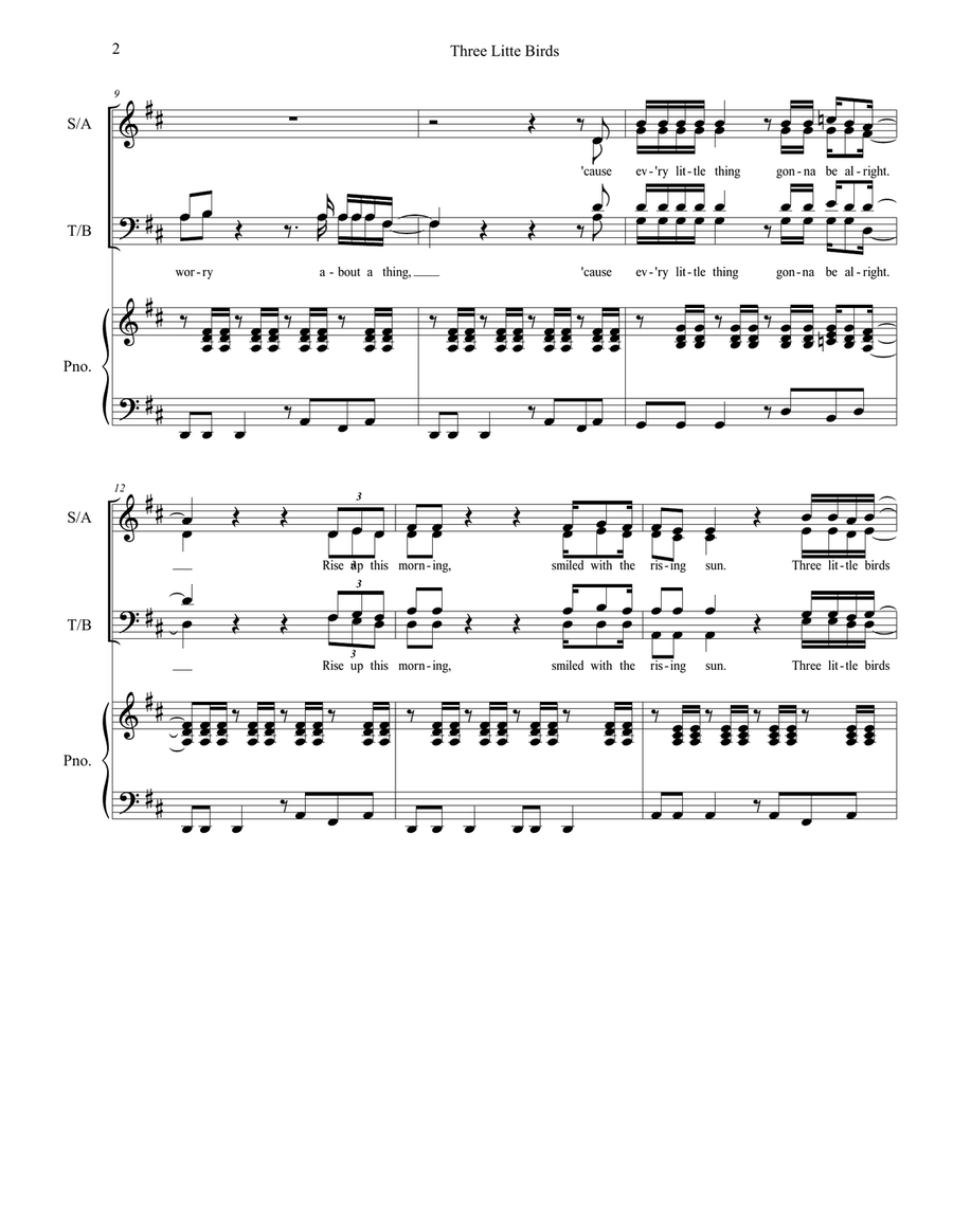 Three Little Birds 4-Part scores gallery preview page 2