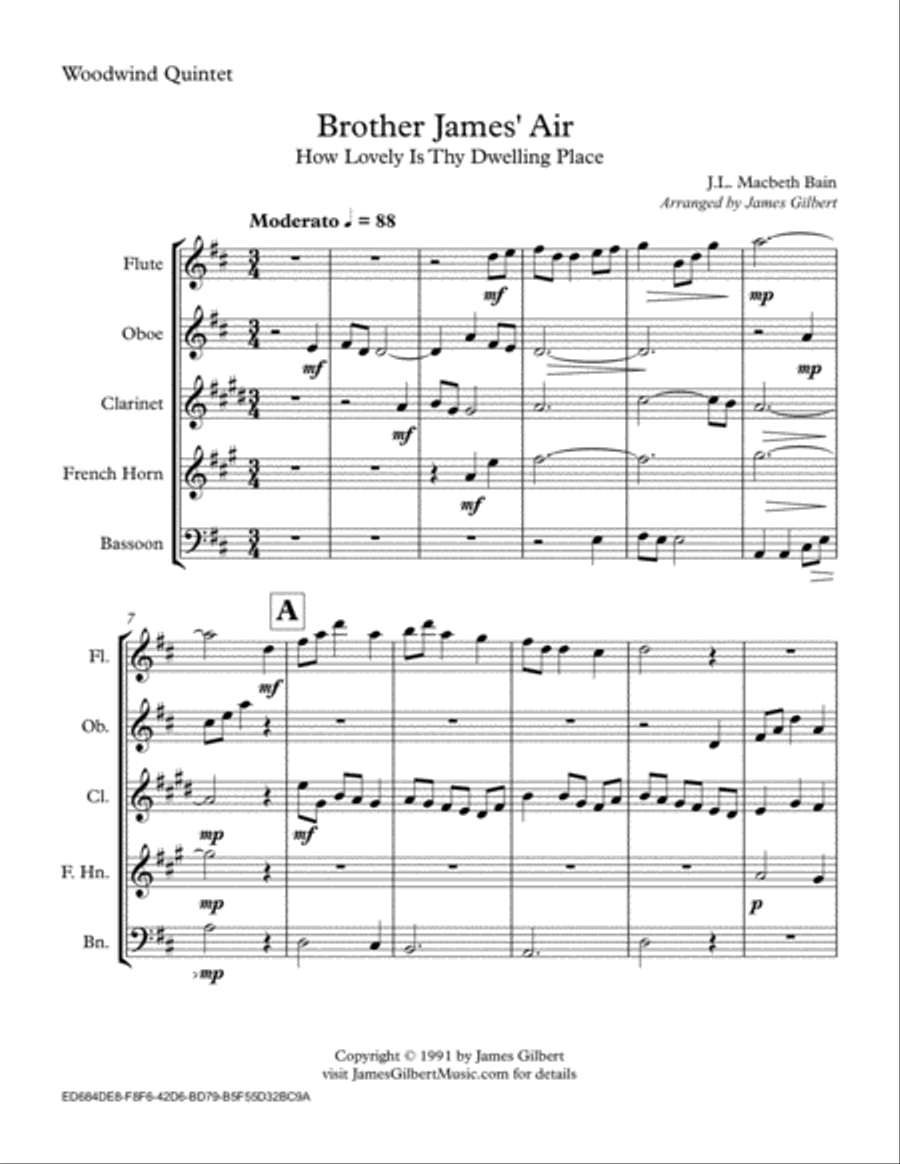 Brother James' Air Brother James' Air Woodwind Quintet scores gallery preview page 1