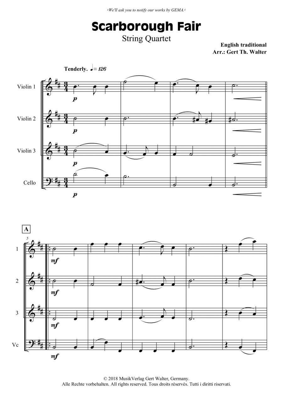 Scarborough Fair String Quartet scores gallery preview page 1