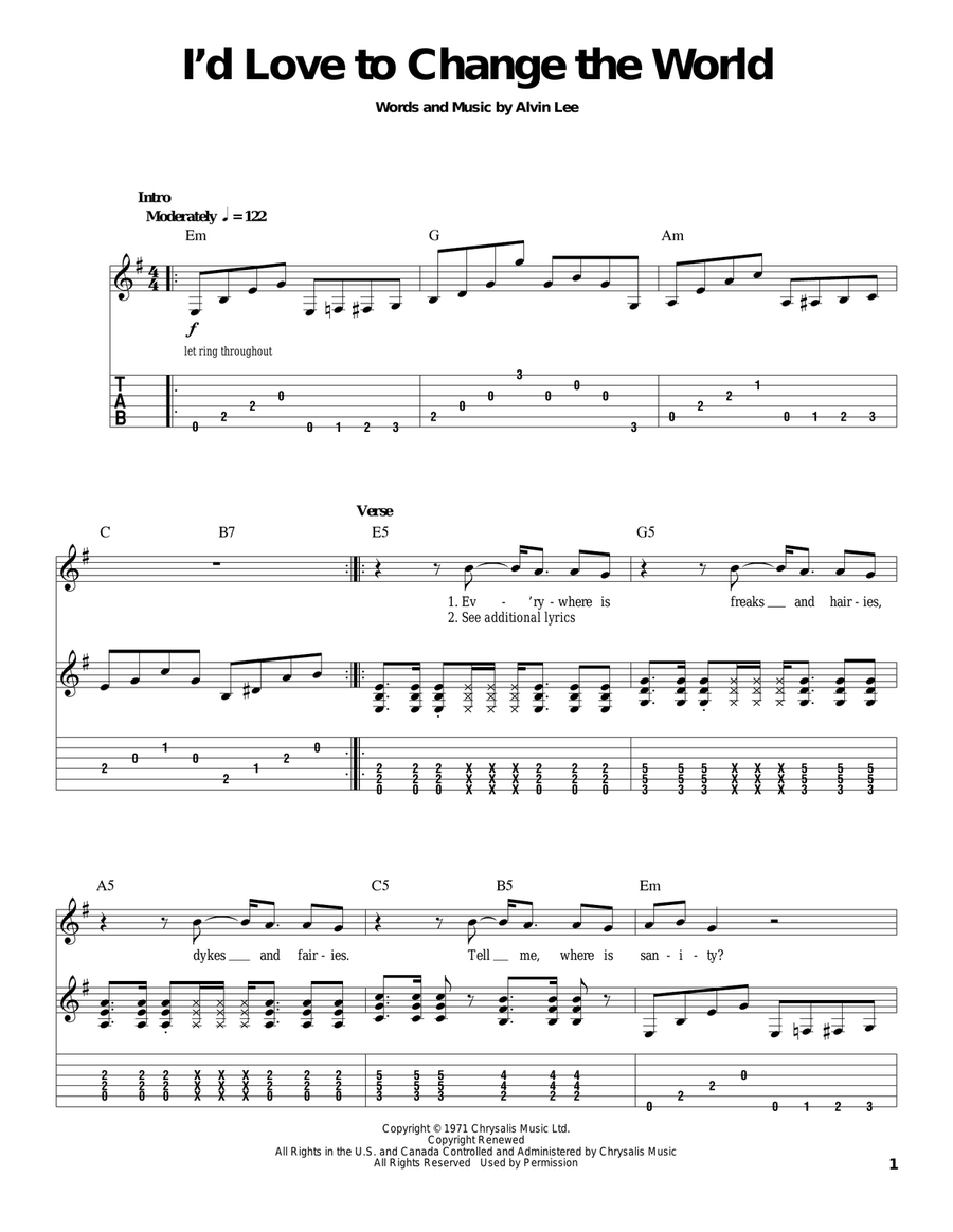 I'd Love To Change The World Acoustic Guitar scores gallery preview page 1