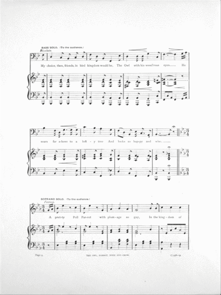 The Owl, parrot, Duck and Crow. A Quartet for Mixed Voices Choir scores gallery preview page 3