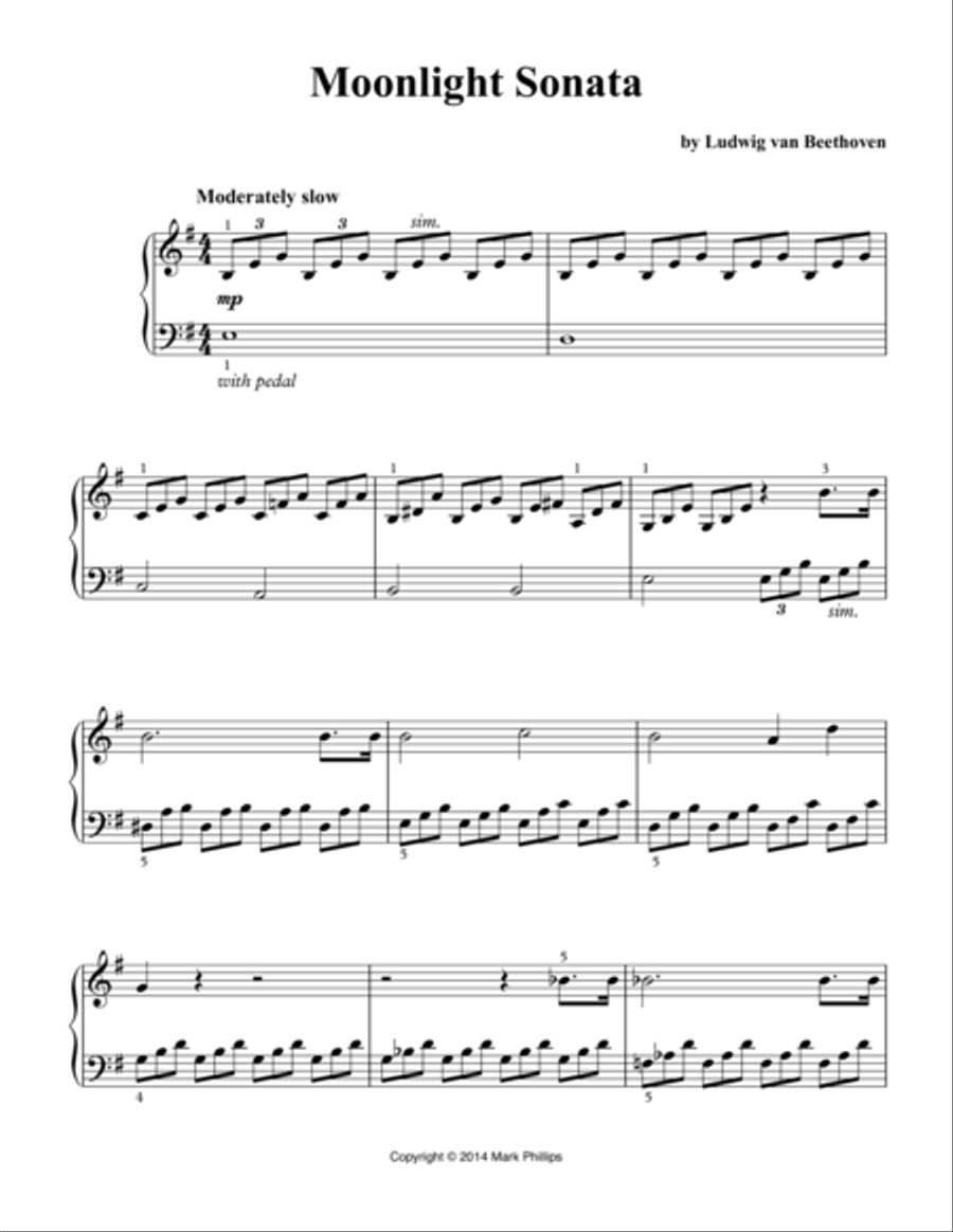 Moonlight Sonata Easy Piano scores gallery preview page 1