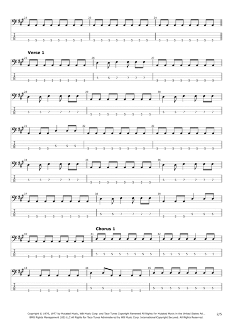 Blitzkrieg Bop Bass Guitar scores gallery preview page 2