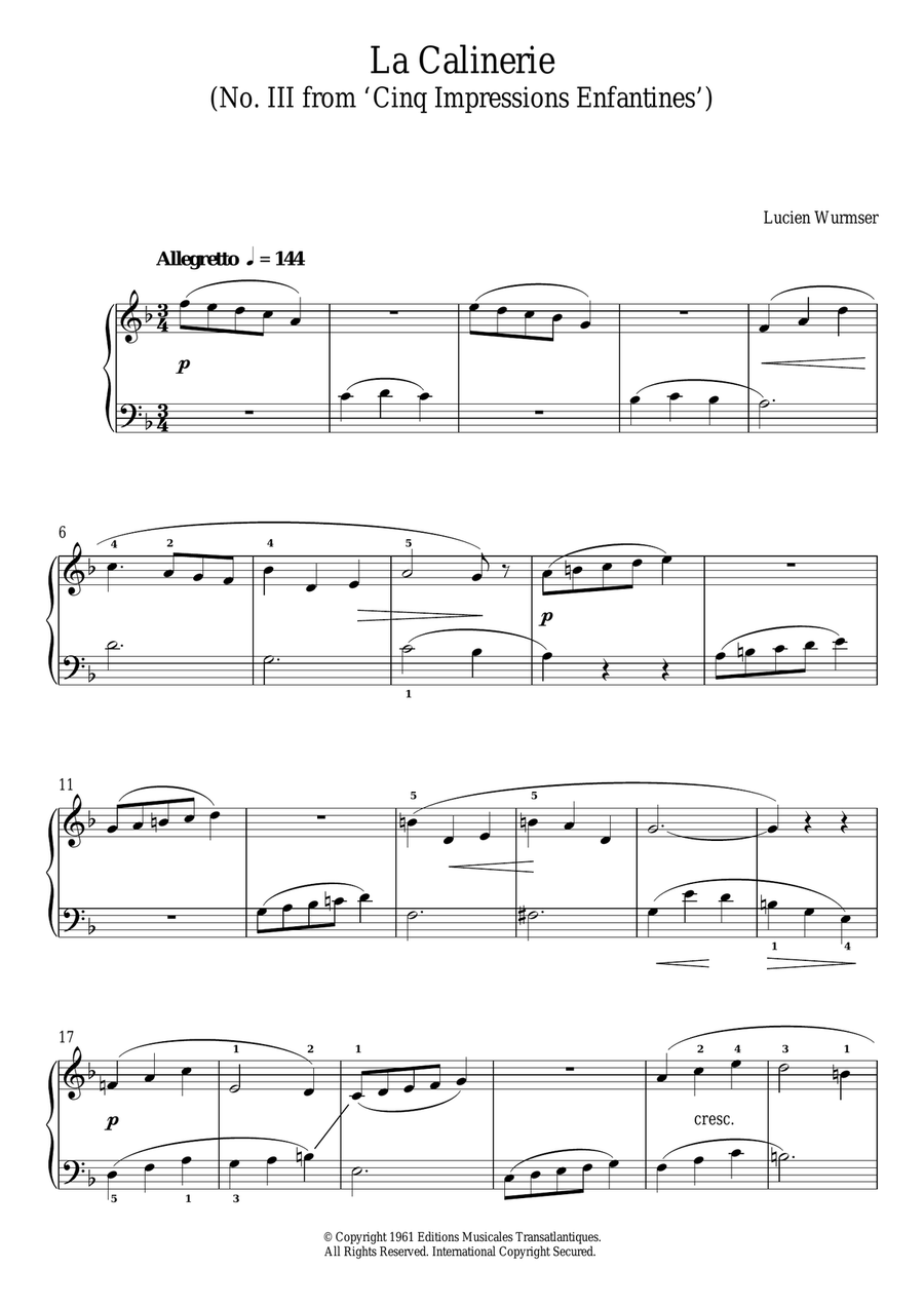 La Calinerie (No. III From 'Cinq Impressions Enfantines') Piano Solo scores gallery preview page 1