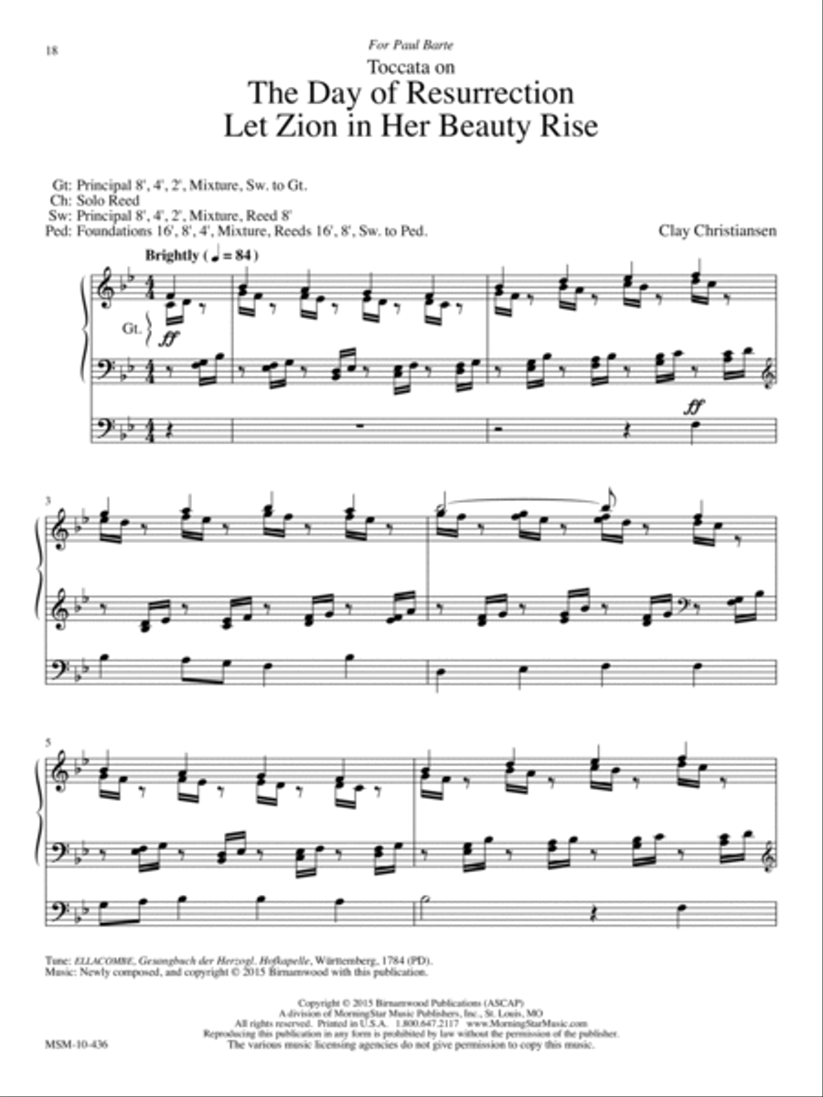 Toccata on The Day of Ressurrection/Let Zion in Her Beauty Rise Organ scores gallery preview page 1