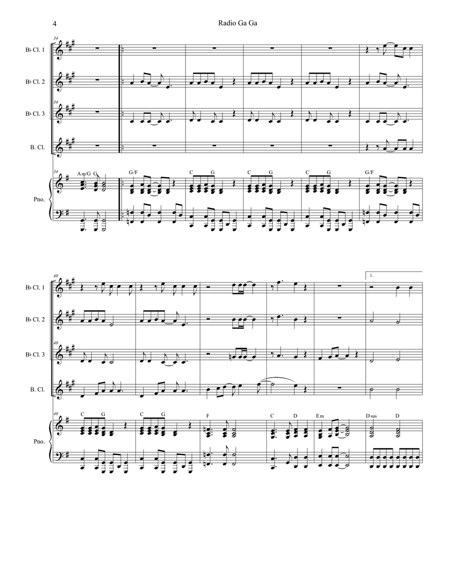 Radio Ga Ga Woodwind Ensemble scores gallery preview page 4