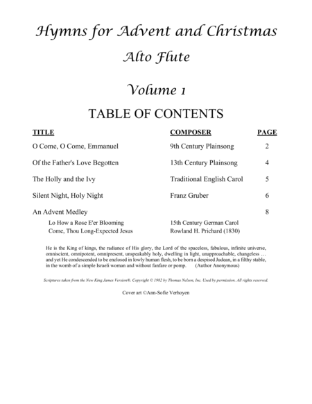 Hymns for Advent and Christmas for Unaccompanied Alto Flute, Volume 1