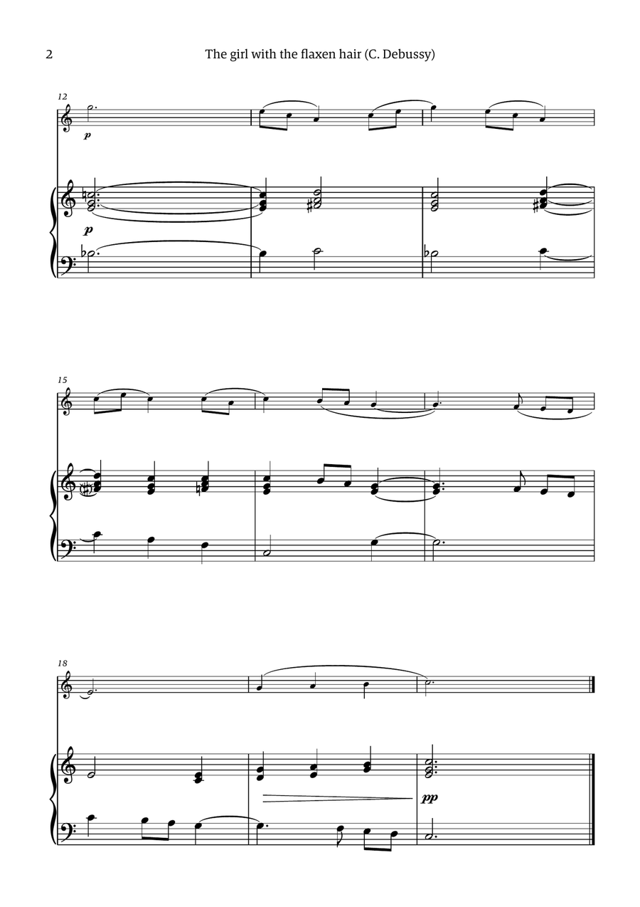 The Girl With The Flaxen Hair (piccolo with piano accompaniment) Piccolo scores gallery preview page 2