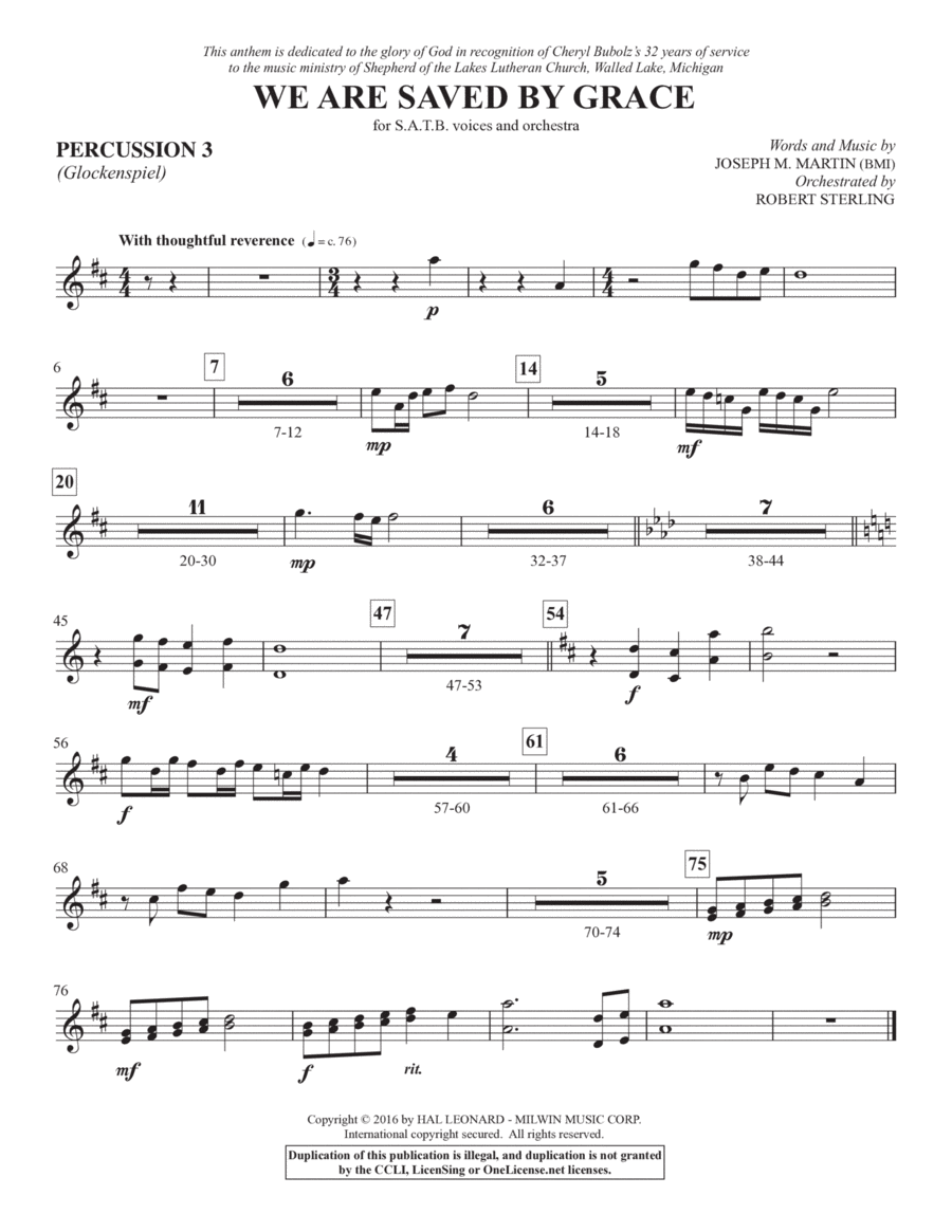 We Are Saved by Grace - Percussion 3 Choir scores gallery preview page 1