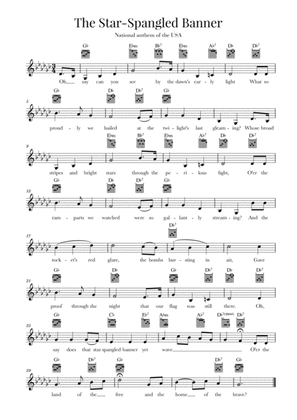 The Star Spangled Banner (National Anthem of the USA) - Guitar - G-flat Major