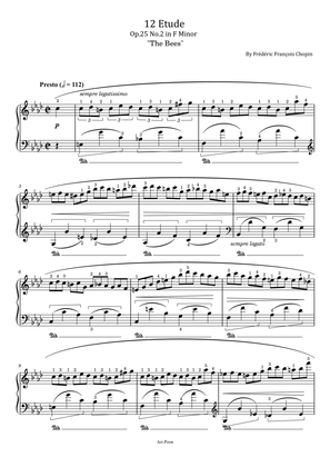 Chopin - 12 Etude - Op.25 No.2 in F Minor "The Bees" - Original With Fingered - For Piano Solo