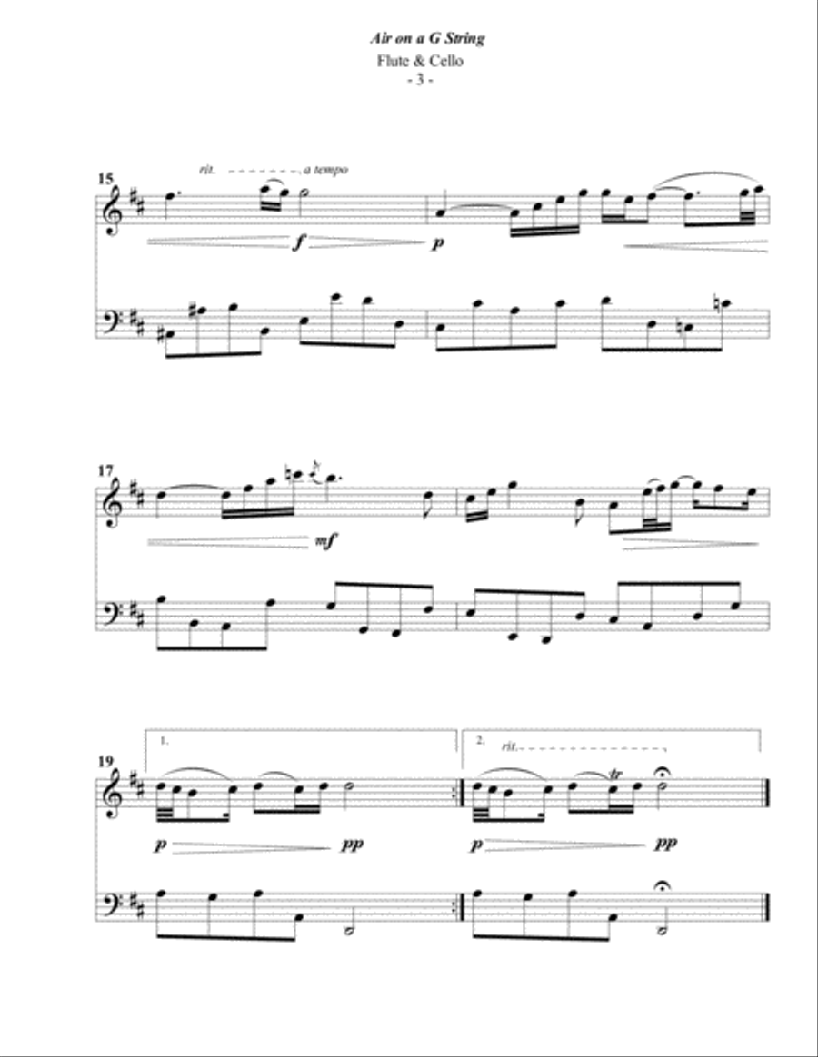 Bach: Air on a G String for Flute & Cello Flute scores gallery preview page 4