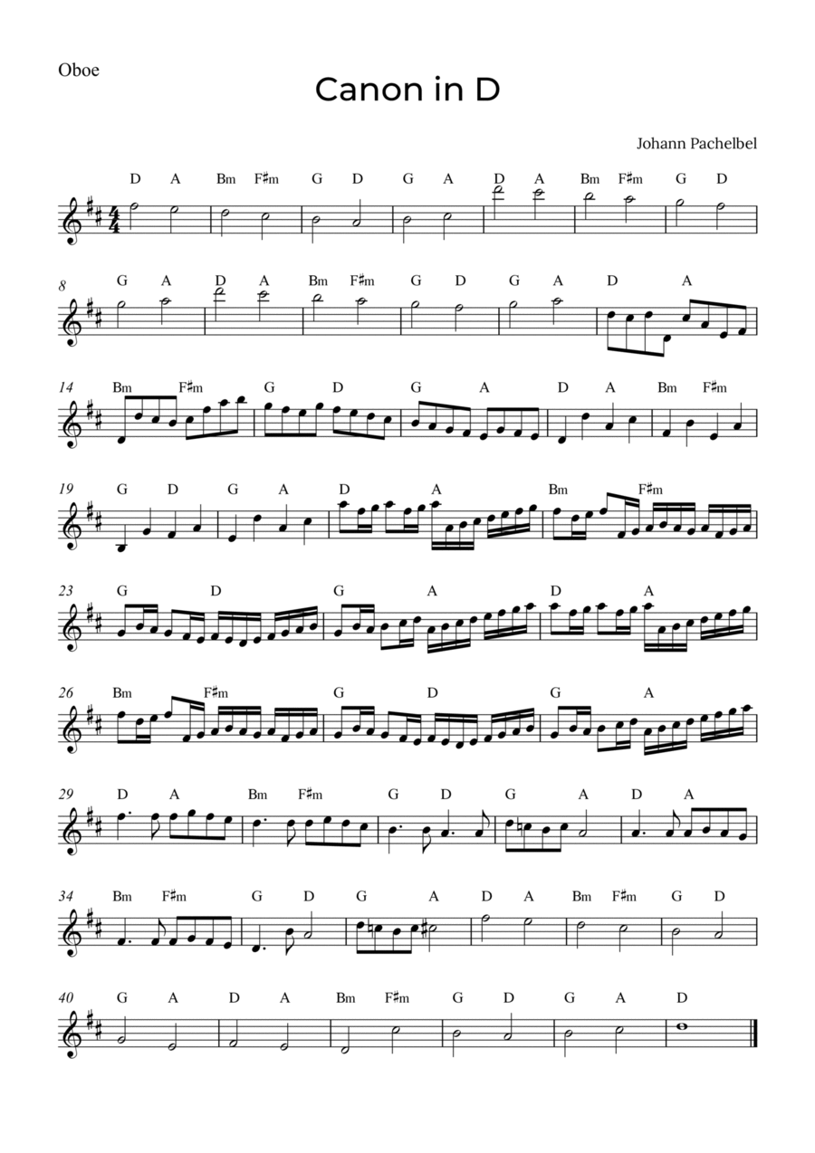 Canon in D Canon in D Oboe Solo scores gallery preview page 1